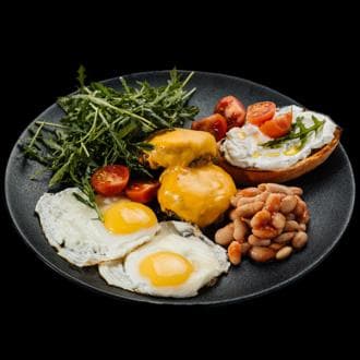 Завтрак с говяжьим бифштексом и глазуньей 420гр